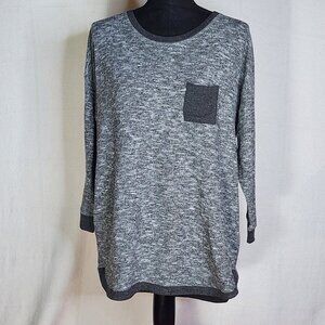 Cuddl Duds Comfort Wear Two Tone Gray Front Pocket Poly Span 3/4 Sleeve Top Sz L
